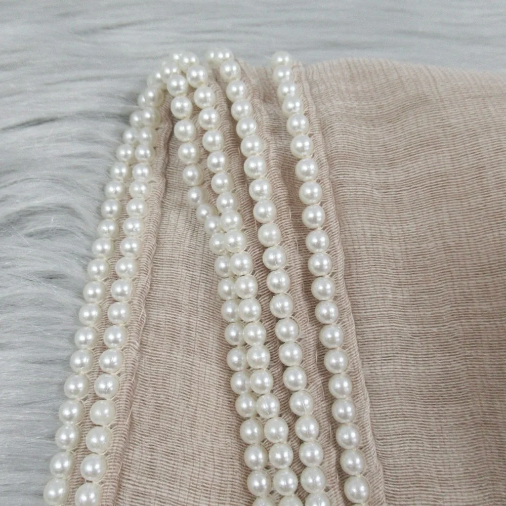 RANDI & WILL 12-Princess Latte Wool Silk Pearl Trimmed Shaw Scarf Women’s OS
